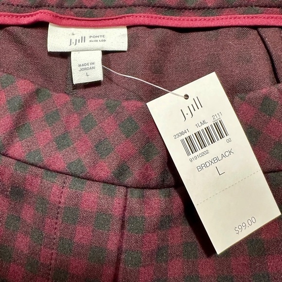 J.JILL, NWT, WOMENS PONTE KNIT, SLIM LEG, PANTS. RED/BLACK PLAID. SIZE L - Picture 5 of 6